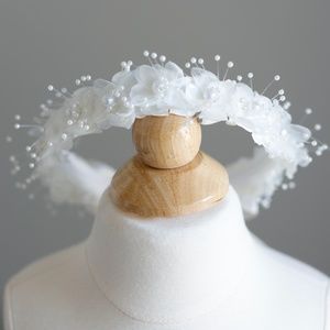 Flower Girl White Floral Pearl Halo Hair Wreath